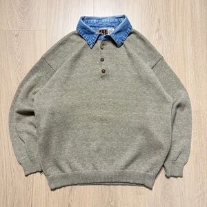 Vintage Blue Rodeo Canada Cotton Long Sleeve Denim Collar Sweater Mens Medium